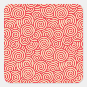 Adesivo Quadrado Teste padrão do redemoinho do japonês - laranja