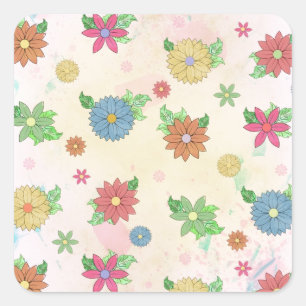 Adesivo Quadrado Teste padrão floral bonito do watercolour