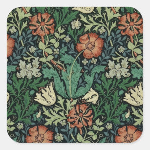 Adesivo Quadrado Teste padrão floral de Nouveau da arte de William