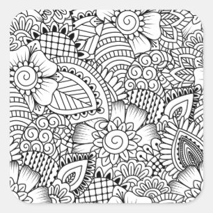 Adesivo Quadrado Teste padrão floral do Doodle
