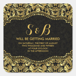 Adesivo Quadrado Teste padrão floral Dourado preto e metálico dos