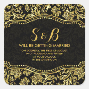 Adesivo Quadrado Teste padrão floral Dourado preto e metálico dos