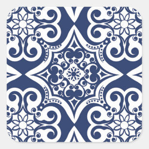 Adesivo Quadrado Teste padrão marroquino azul e branco