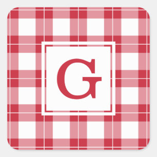Adesivo Quadrado Teste padrão vermelho e branco Monogrammed da