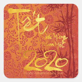Adesivo Quadrado Têt 2020 vietnamita na Praça S decorada em ouro