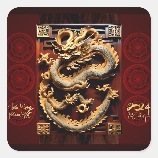 Adesivo Quadrado Têt Dragon Ano Novo Desocupação 2024 (Frente)