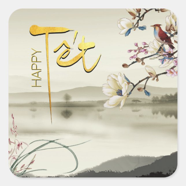 Adesivo Quadrado Tet Hoa Anh Dao Vietnamita Ano Novo SqS (Frente)