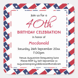 Adesivo Quadrado TEXAS FLAG Celebração de Aniversário Personalizada