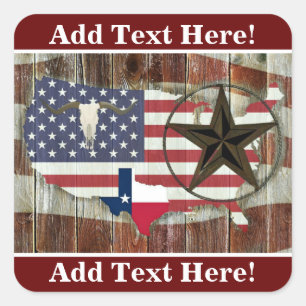 Adesivo Quadrado Texas Lone Star Texas Long Horn