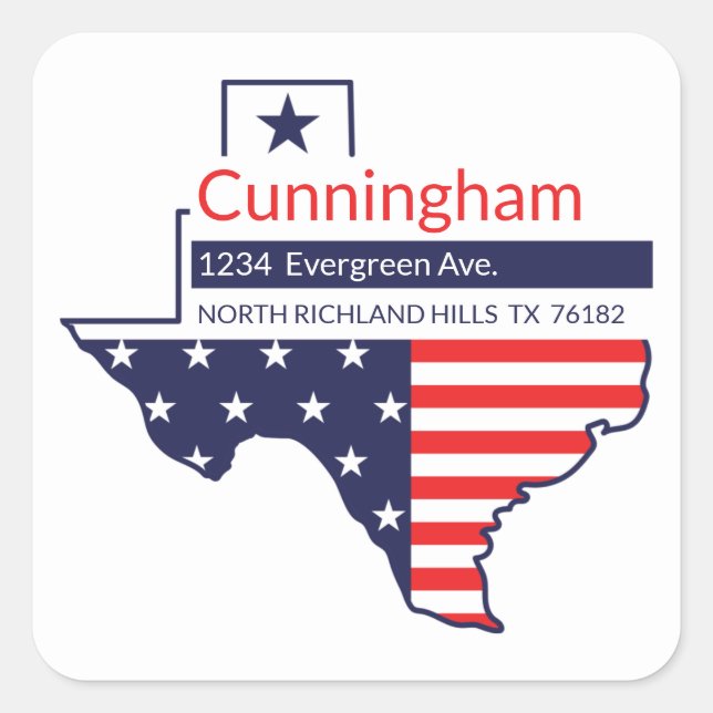 Adesivo Quadrado Texas Return Address Patriotic Stars and Stripes (Frente)