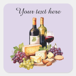 Adesivo Quadrado Texto adicional do vinho e do queijo