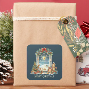 Adesivo Quadrado Texto adicional na cena de Natal festiva