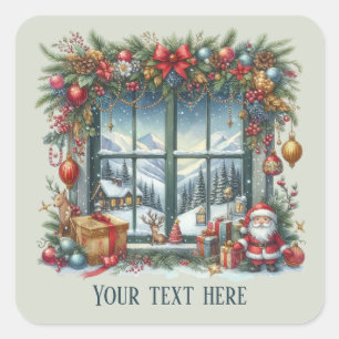 Adesivo Quadrado Texto de adição de cena de Natal Festivo