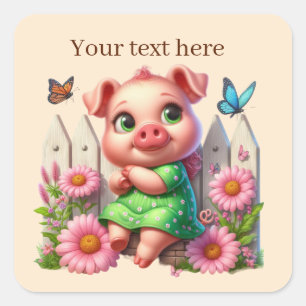 Adesivo Quadrado Texto de adição de porco vegetal do país-moeda