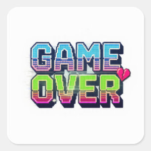 Adesivo Quadrado texto de fim de jogo estilo arcade retrô