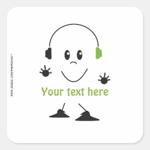 Adesivo Quadrado Texto de Música Personalizado Personagem de Fones