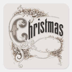 Adesivo Quadrado Texto de Natal Antigo com Bordas Ornamentadas