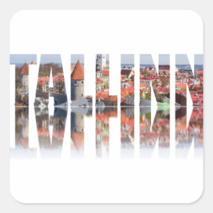 Adesivo Quadrado Texto de Tallinn composto pela cidade antiga