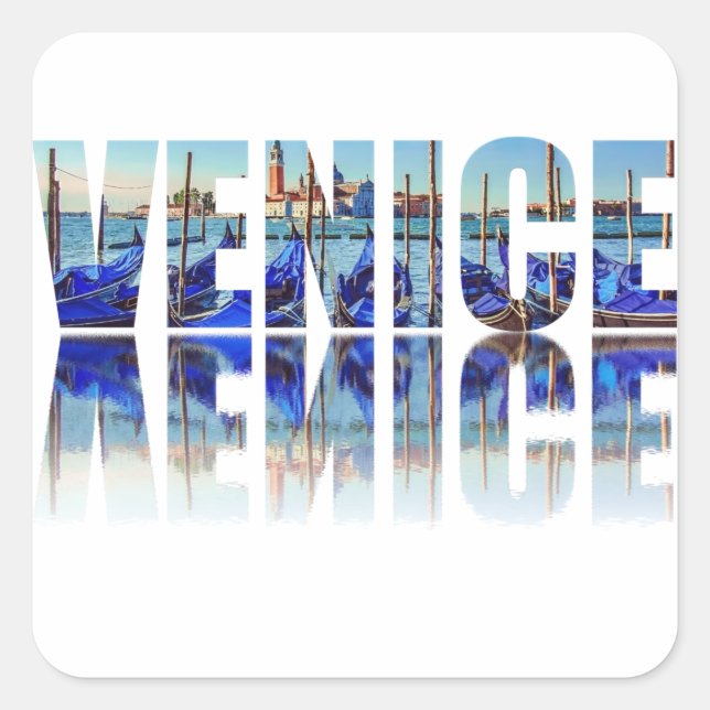 Adesivo Quadrado Texto de Veneza com reflexão (Frente)
