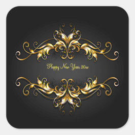Adesivo Quadrado Texto do Feliz ano novo de rolagem de quadro Doura