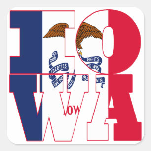 Adesivo Quadrado Texto do sinalizador do estado de Iowa