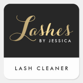 Adesivo Quadrado Texto Dourado/Limpeza de Lash Preto do Script Glam