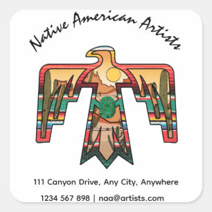 Adesivo Quadrado Texto editável Native American Thunderbird