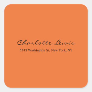 Adesivo Quadrado Texto Legível Laranja-Laranja Simples de Caligrafi