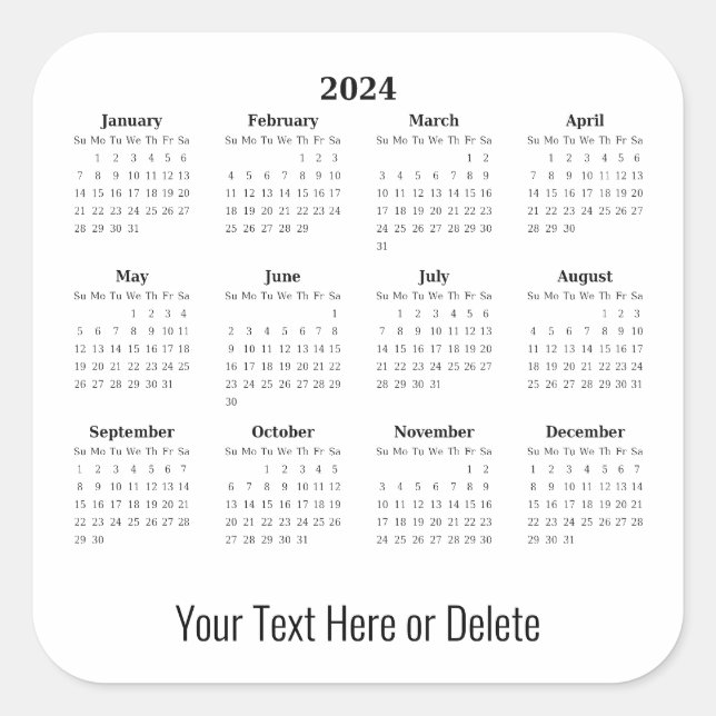 Adesivo Quadrado Texto Personalizado 2024 no Calendário Mensal Infe (Frente)