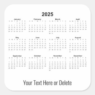 Adesivo Quadrado Texto Personalizado 2025 no Calendário Mensal Infe