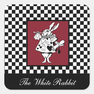 Adesivo Quadrado Texto personalizado Alice no Wonderland White Rabb