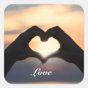 Adesivo Quadrado Texto Personalizado Amor Mãos Coração Forma Crepús