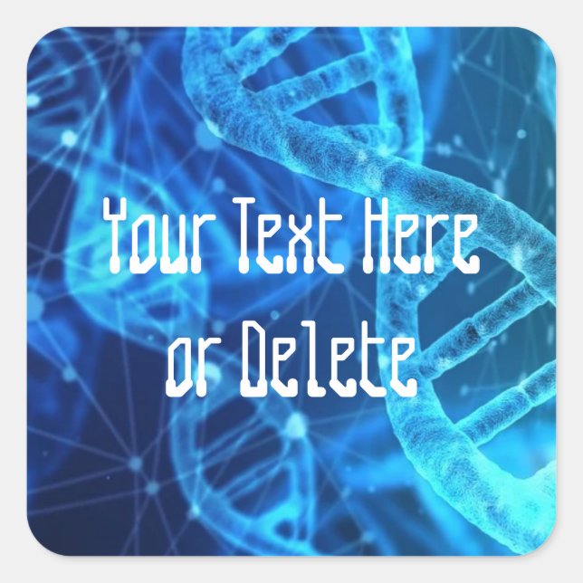 Adesivo Quadrado Texto personalizado Blue Double Helix DNA Strand S (Frente)