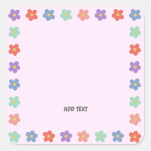 Adesivo Quadrado Texto Personalizado da gradação Floral Colorida Fl