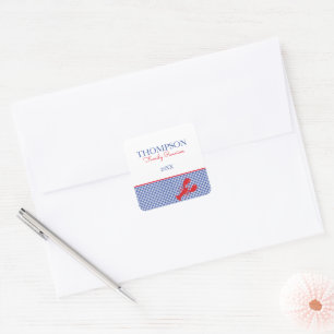 Adesivo Quadrado Texto Personalizado de Lagosta de Gingham Preppy A
