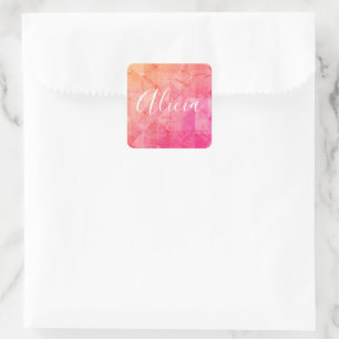 Adesivo Quadrado Texto personalizado do nome cor laranja rosa cor l