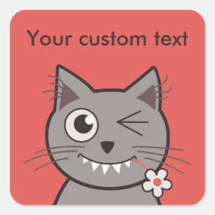 Adesivo Quadrado Texto Personalizado Engraçado Gato de Cartoon Venc