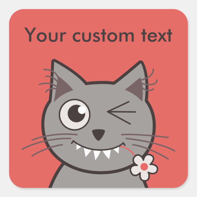 Adesivo Quadrado Texto Personalizado Engraçado Gato de Cartoon Venc (Frente)