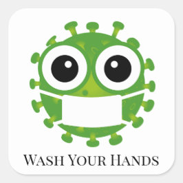 Adesivo Quadrado Texto Personalizado Escuro Vírus Verde Germ Emoji