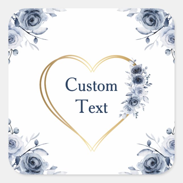 Adesivo Quadrado Texto Personalizado Floral Azul de 3" x3" (Frente)