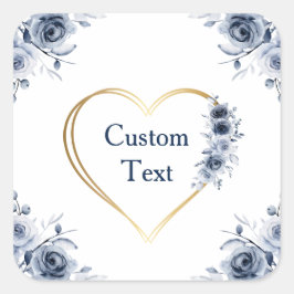 Adesivo Quadrado Texto Personalizado Floral Azul de 3" x3"