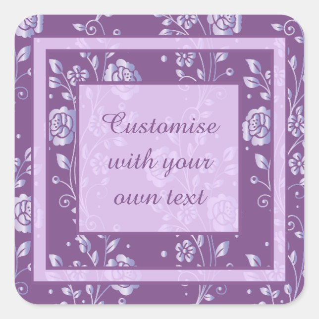 Adesivo Quadrado Texto Personalizado Floral bonito Roxo e Lilac (Frente)