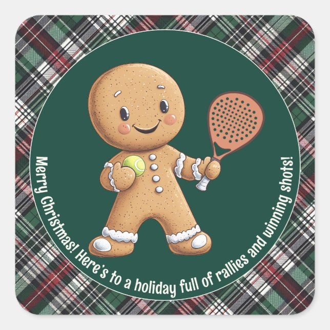 Adesivo Quadrado 🎾 🎄 Texto personalizado, Natal baseado em Padel (Frente)