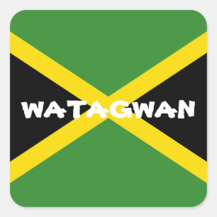 Adesivo Quadrado Texto Personalizado Watagwan Jamaicano Flag Verde/