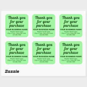 Adesivo Quadrado Texto Simples Obrigado Por Sua Comprar Verde Claro