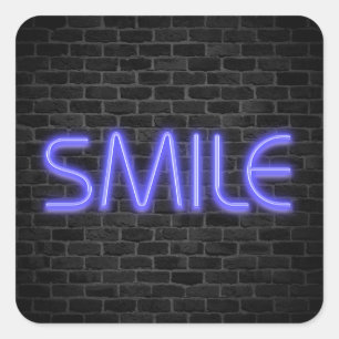 Adesivo Quadrado Texto SMILE em luzes de néon no tijolo