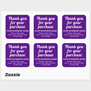 Adesivo Quadrado Textos Simples Obrigado pela sua compra em roxo