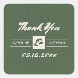 Adesivo Quadrado Textura de burlap  Casamento Verde Obrigado Vinhet