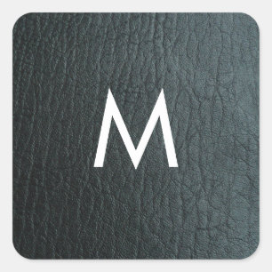 Adesivo Quadrado Textura Em Couro Preto, Faux, Monogramada