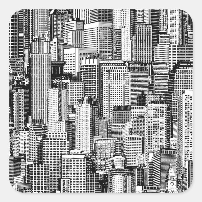 Adesivo Quadrado Textura Isométrica de Cidade do Skyscraper (Frente)